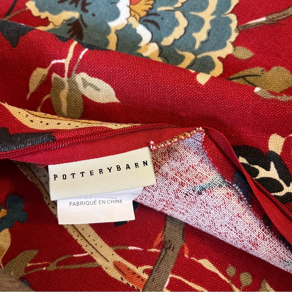 Pottery Barn Pillow Covers Floral Red Bird - Picture 5 of 8